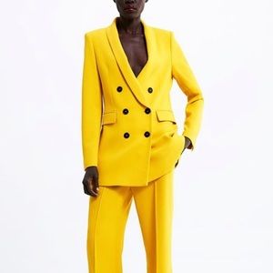 ZARA Oversized Double Breasted Blazer Yellow Size S